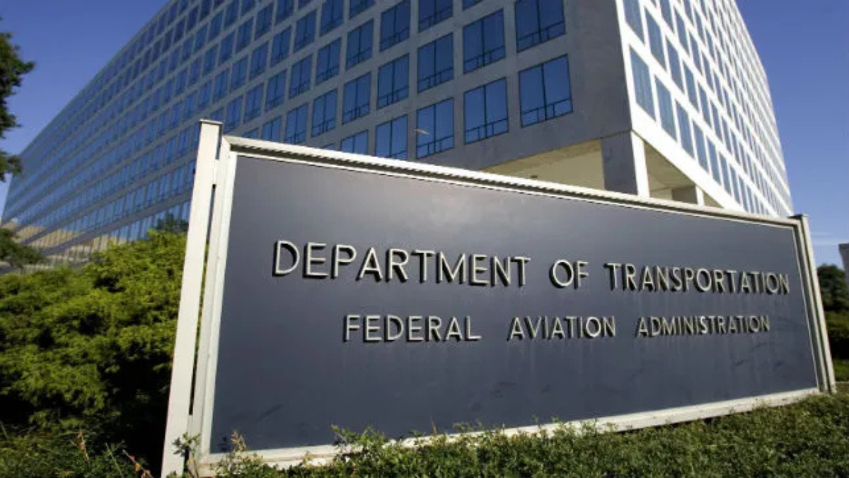 Federal Aviation Administration headquarters sign representing US aviation regulation.