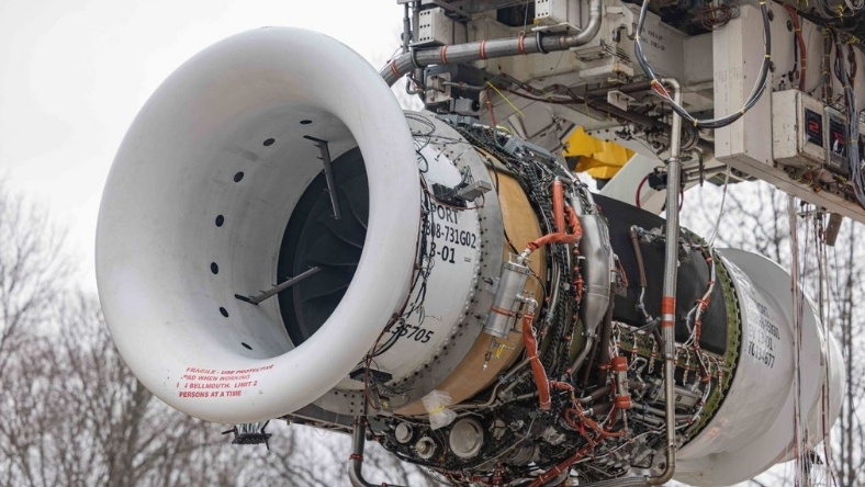 Hybrid aircraft engine mounted on test stand with digital control systems