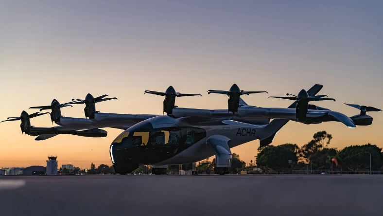Archer Midnight eVTOL aircraft on runway at sunset
